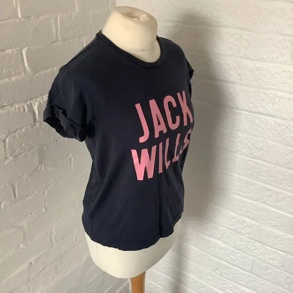 Jack Wills Round Neck T Shirt - Size 8 - Navy & Pink - Cotton - P2P 18” - Picture 3 of 7